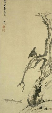  antigua Pintura - pájaro mynah en un árbol viejo 1703 tinta china antigua